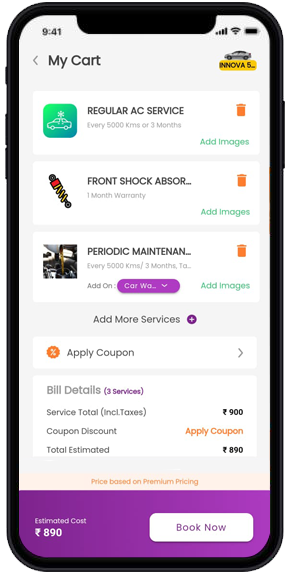 Simple and familiar eCommerce style experience in service selection.