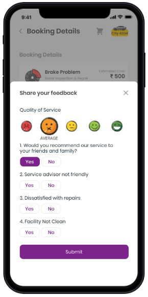 Customer App for garages - customer feedback